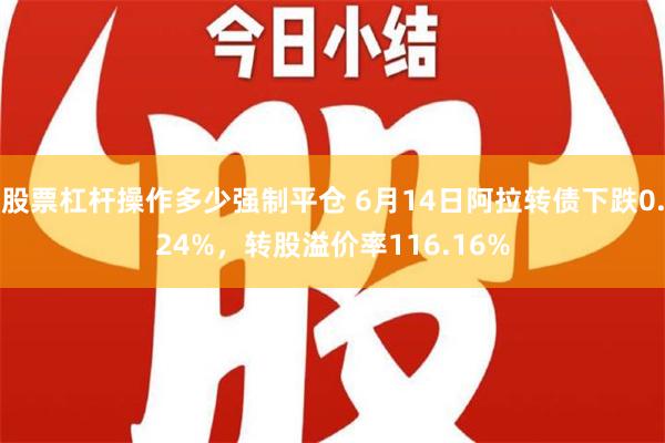 股票杠杆操作多少强制平仓 6月14日阿拉转债下跌0.24%，转股溢价率116.16%